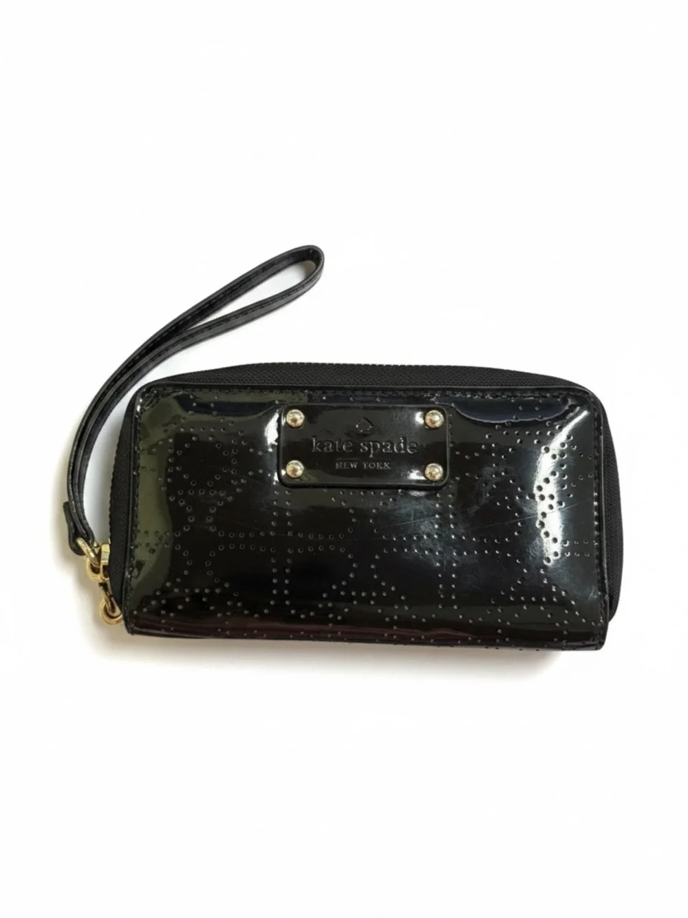 Vintage kate spade Black Patent Zip Around Wristlet Wallet